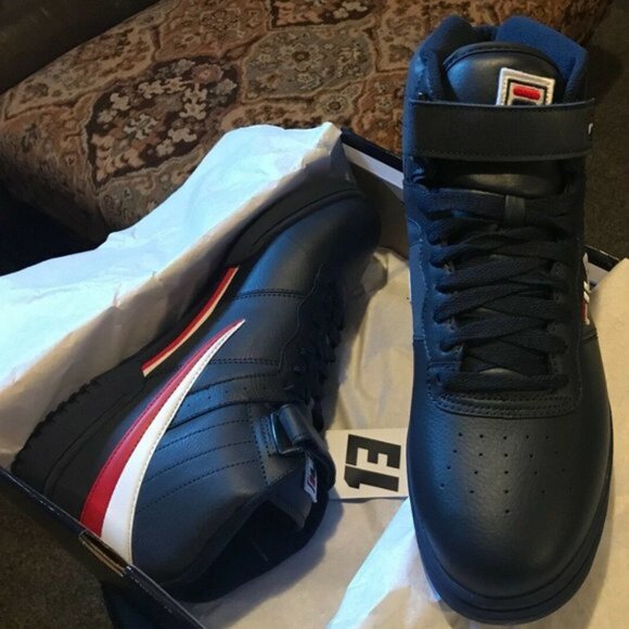 NEW Fila F13 Sneakers Navy White Red High Top 10.5 - Picture 2 of 6